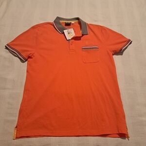 Puma men's medium orange with gray collar SS Polo Nasturtium New